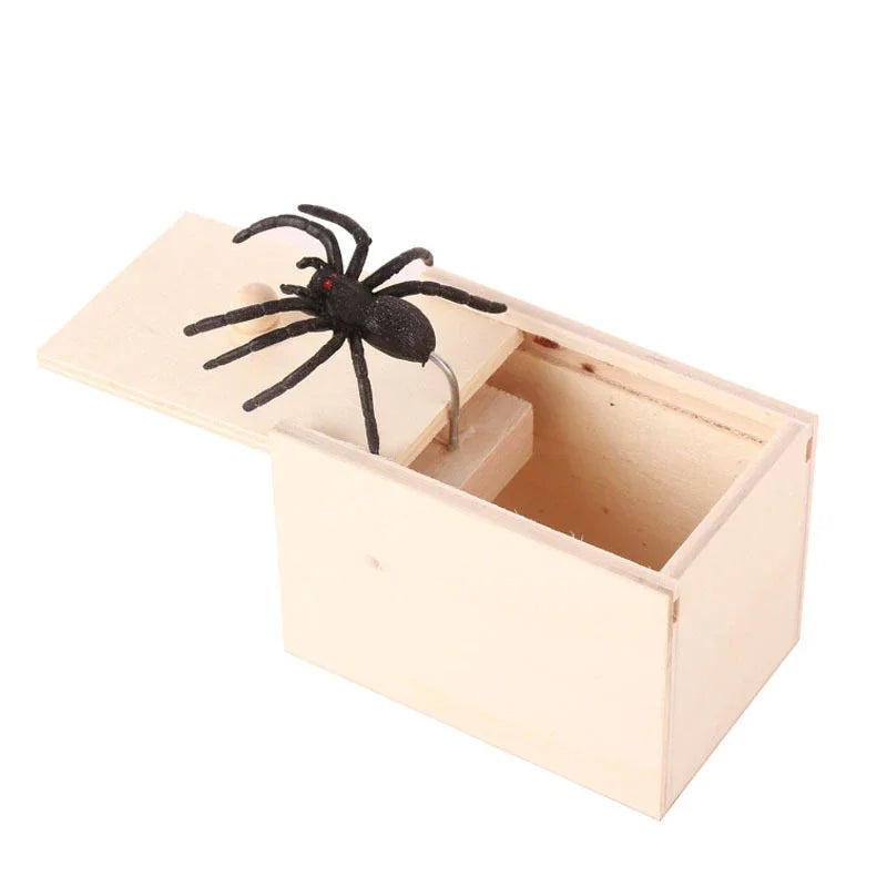 Simulation Spider With Wooden Box Kids Favors Tricky Prank Joke Toy Haunted House Horror Props Halloween Party Decor Supplies