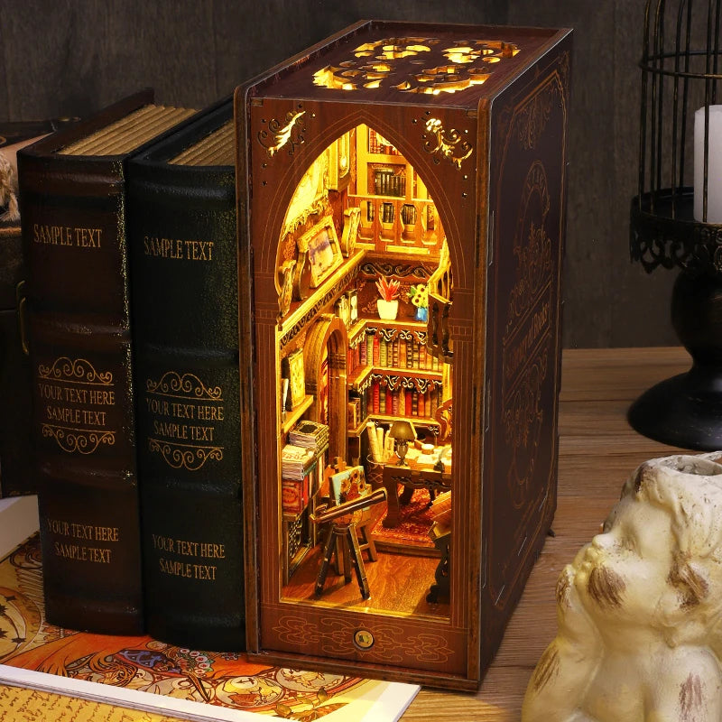 DIY Book Nook Kit Miniature Doll House With Furniture 3D Puzzle Model Building Wooden Bookshelf Bookend Toy Adults Birthday Gift