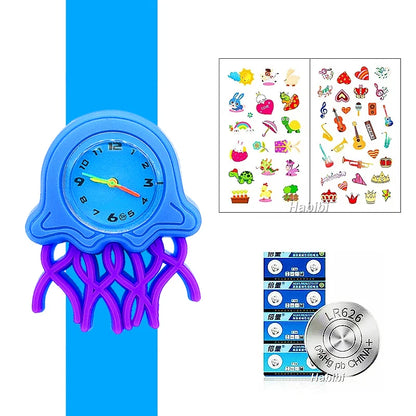 Boys Girls Watches Baby Kindergarten Party Gift Children Study Time Toy Wristwatches Slap Bracelet Clock Cartoon Kids Watches 22