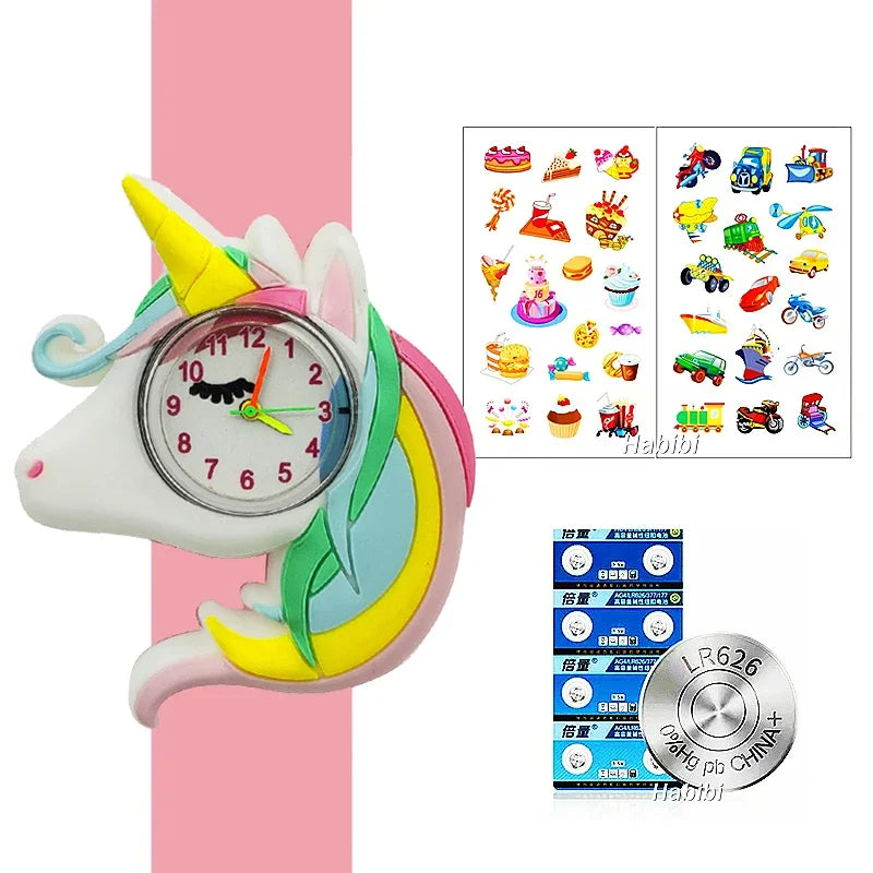 Boys Girls Watches Baby Kindergarten Party Gift Children Study Time Toy Wristwatches Slap Bracelet Clock Cartoon Kids Watches 22