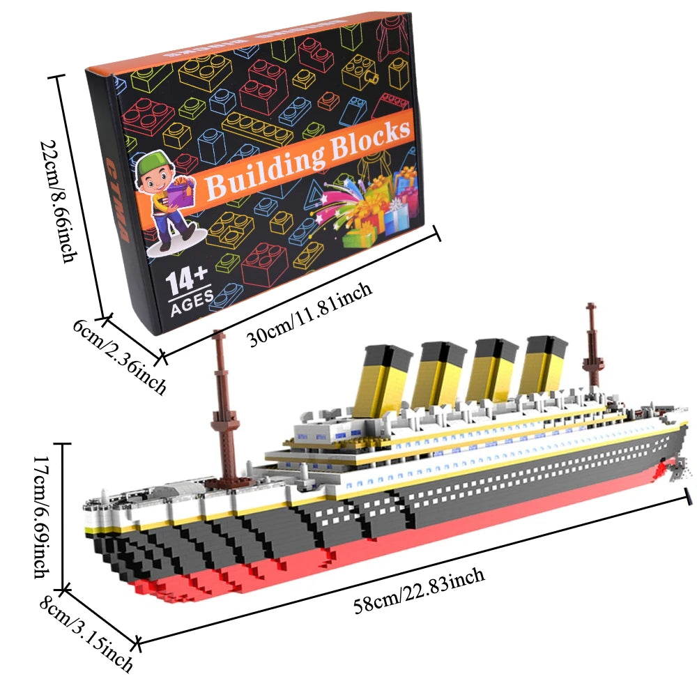 Titanic Model Cruise Ship Building Blocks MOC Boat DIY  Classical Bricks Kit Children Kids Toys Birthday Gift