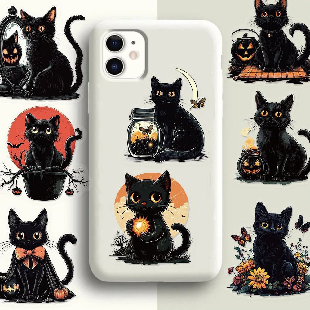 50PCS Halloween Cute Black Cat Creative Graffiti Stickers DIY Luggage Notebook Water Cup PET Waterproof Stickers