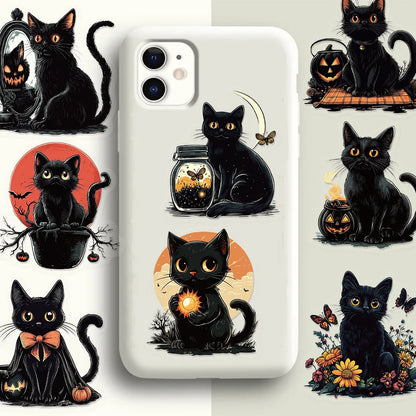50PCS Halloween Cute Black Cat Creative Graffiti Stickers DIY Luggage Notebook Water Cup PET Waterproof Stickers