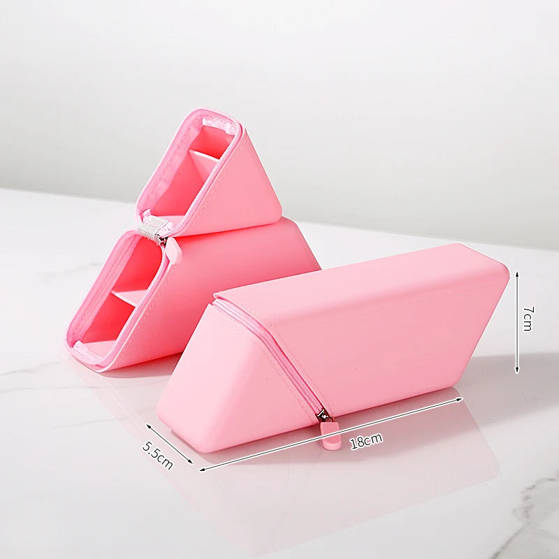 Creative Silicone Pencil Case Large Capacity Simple Design Dual-Purpose Pen Holder Multi-Layer Storage Triangular Stand-Up Style