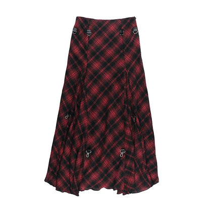 Goth Dark 90s Grunge Chic Adjustable Multi Wear Skirts Cyber Y2K Lattice Metal Buckle Loose Skirt Women Mall Gothic Streetwear