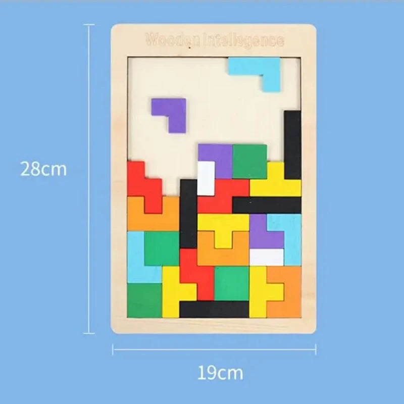 Wooden Blocks Puzzle Brain Teasers Toy Tangram Jigsaw Intelligence Colorful 3D Russian Blocks Montessori Educational