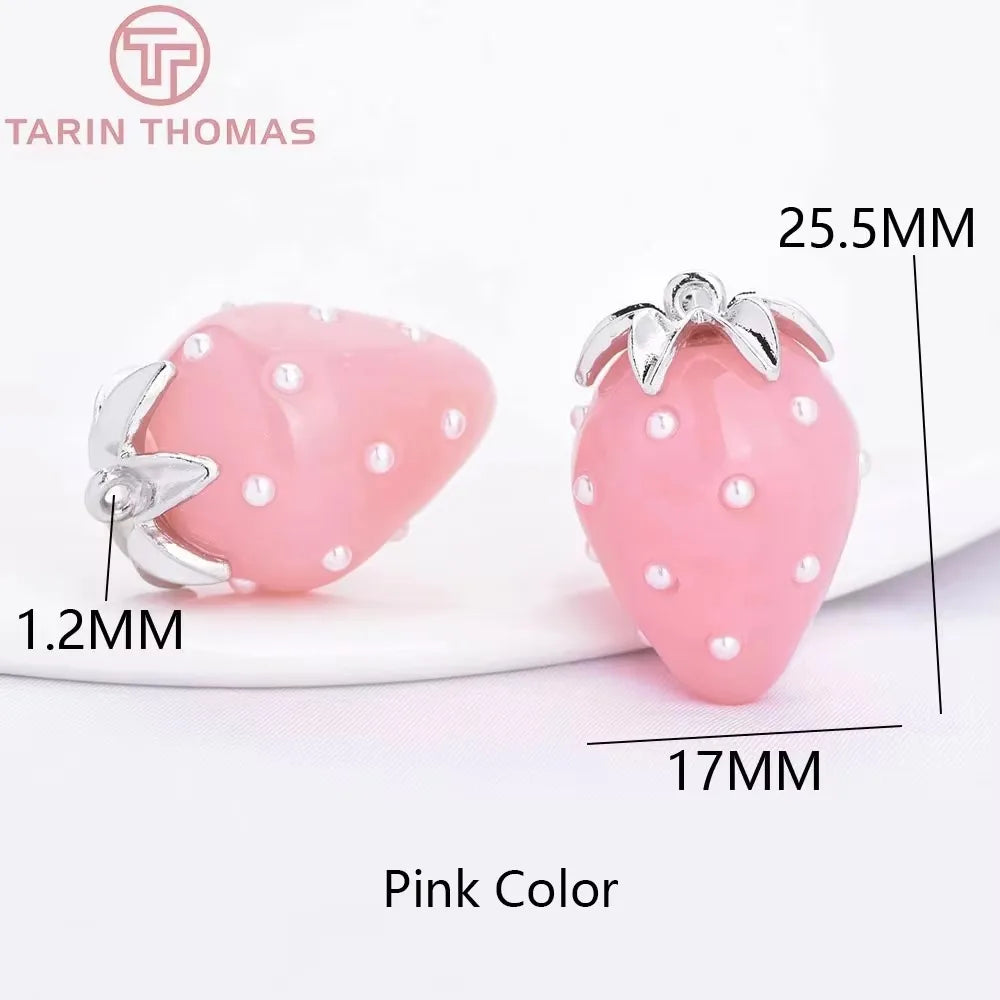 (10593) 4PCS 24K Gold Color Brass Pearl Embellished Hollow Strawberry Shaped Pendants High Quality DIY Jewelry Making