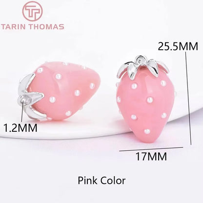 (10593) 4PCS 24K Gold Color Brass Pearl Embellished Hollow Strawberry Shaped Pendants High Quality DIY Jewelry Making