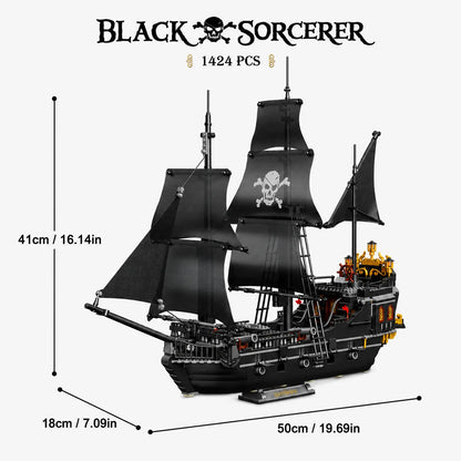 1424PCS Black Pirate Ship Building Blocks Skeleton Ghost Boat Model Assembly Bricks Toys Desktop Decoration Adult Holiday Gifts