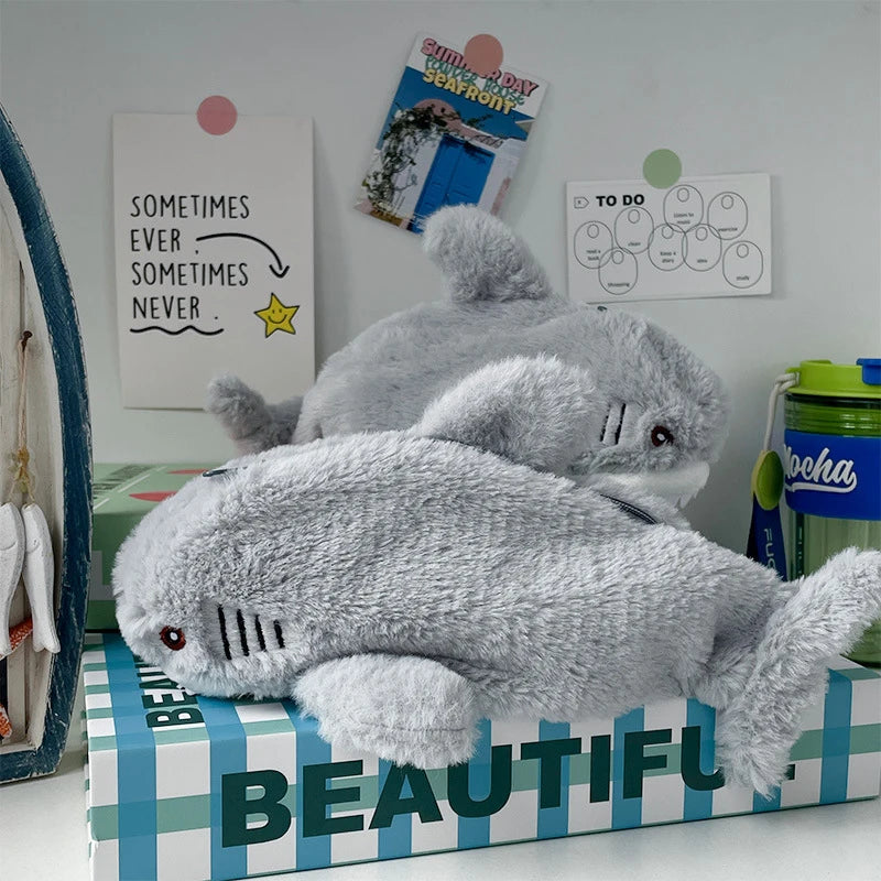1PC Large Capacity Pen Pouch Stationery Storage Box Cute Plush Ocean Shark Pencil Case Portable Cosmetic Bag School Office Supplies
