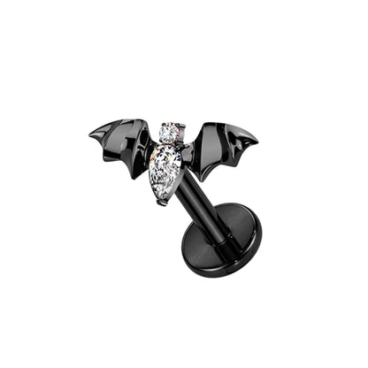 PUTITUP F136 Titanium Halloween Bat Earrings Vampire Style Inlaid Zirconia Gothic Ear Bone Lip Stud Body Piercing Jewellery