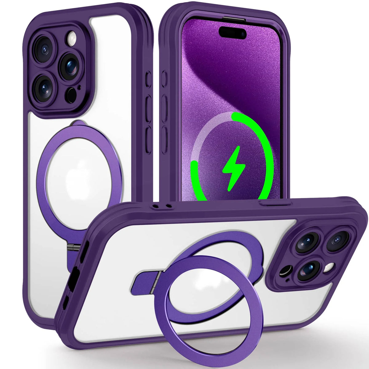 Case for iPhone 16/15/14/13 Pro Max 16 15 14 Plus, Built-in PET Screen Protector with Ring Holder Kickstand, Full Body Cover