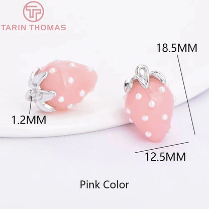 (10593) 4PCS 24K Gold Color Brass Pearl Embellished Hollow Strawberry Shaped Pendants High Quality DIY Jewelry Making