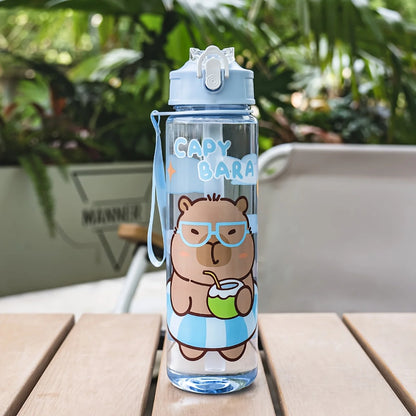 750ml/26oz Cute Cartoon Plastic Water Bottle with Straw Multi-Style Selection for Outdoor Sports Travel Camping Festive Parties