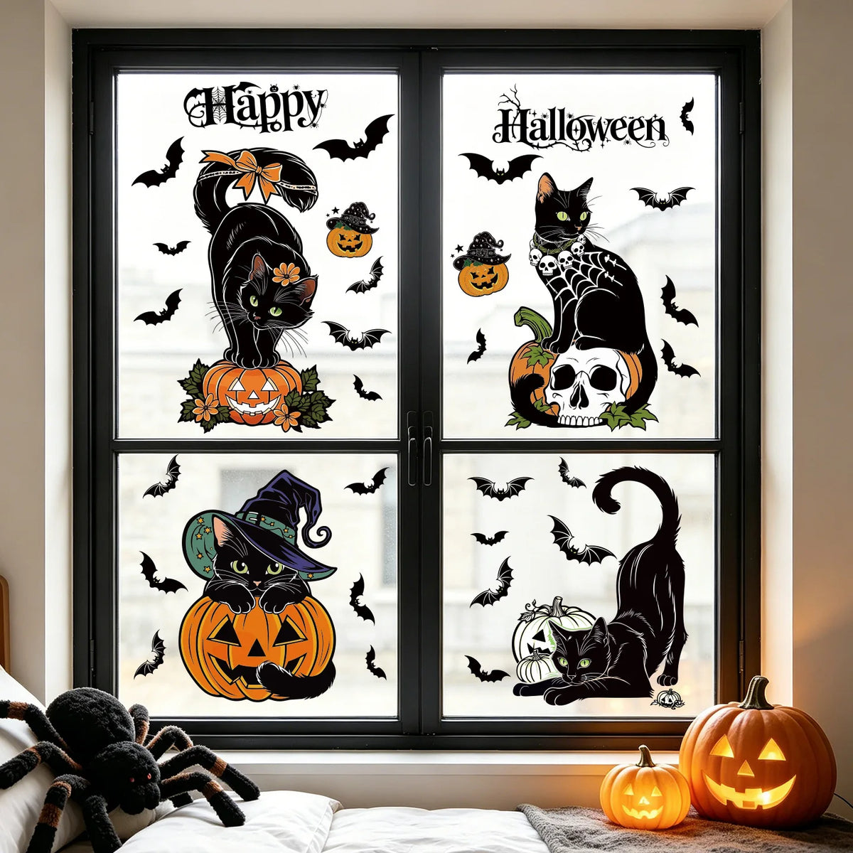 Halloween Window Stickers Combo Set Reusable Static Cling PVC Double Sided Glass Decals for Party Home Decor