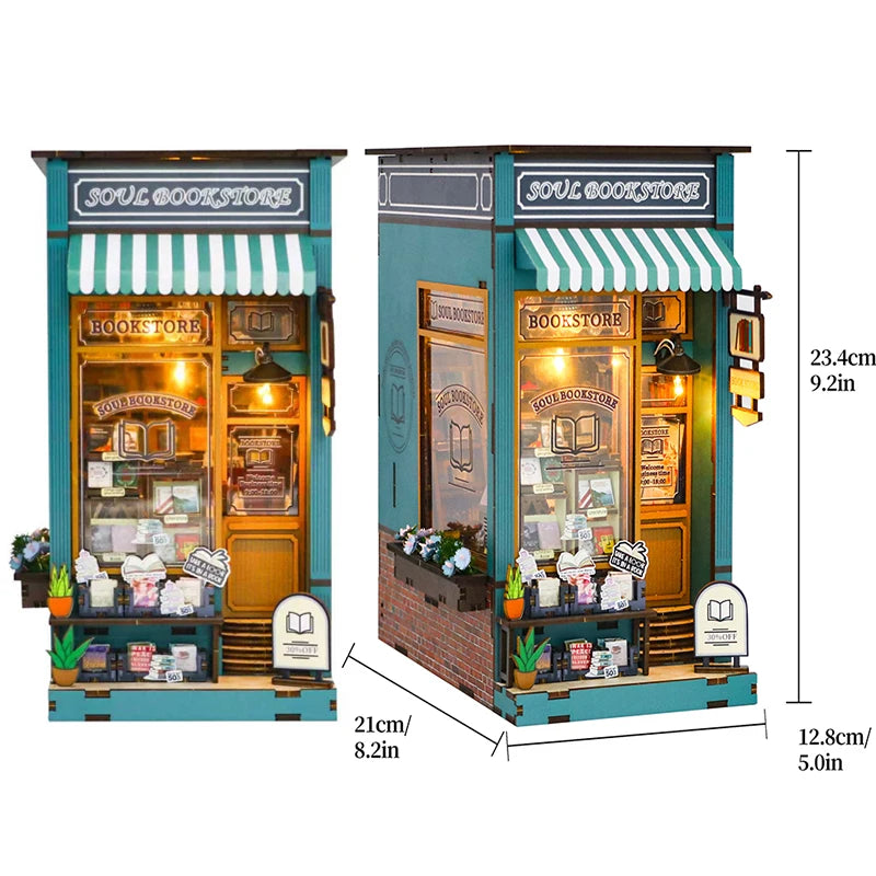 DIY Book Nook Insert Kits Wooden Doll House Building Kit Magic House Casa Bookend With Furniture Bookshelf Home Decoration Gift