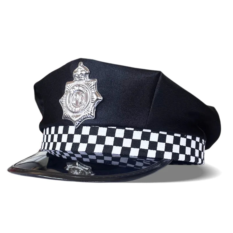 Adult Police Hat Octagonal Flat Top Hat Role Play Fun Props U.S. Police Hat Uniform Accessory Halloween Mardi Gras Party