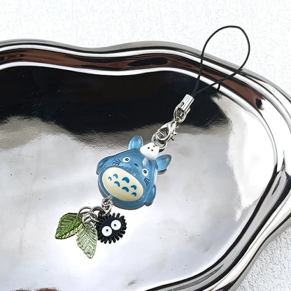 Kawaii Blue Animal Totoro Phone Charm Soot Sprite Keychain Woodland Anime Cat Cosplay Pendant Accessories Handmade Y2K Gift