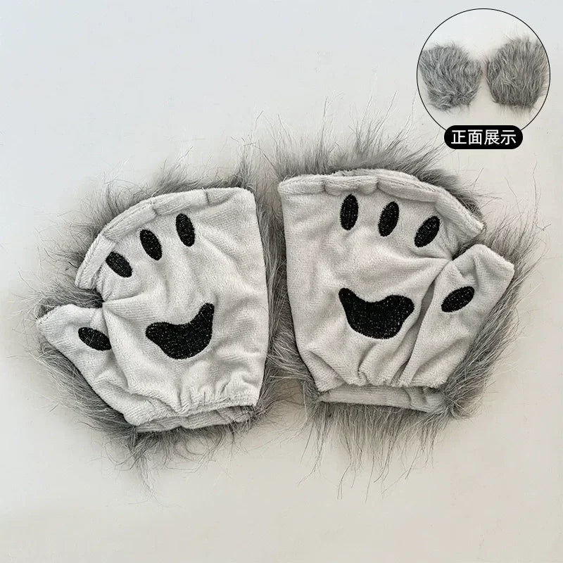Cat Cosplay Costume Foxes Mask+Tail +Gloves Set  Halloween Costume Accessorie Wolf Therian Theme Party Dress Up Prop Accessories