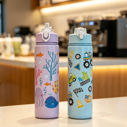 750ml Dinosaur Water Bottle For Kids Water Sippy Cup With Silicone Straw Leakproof Plastic Water Bottles Summer Kids Water Cup