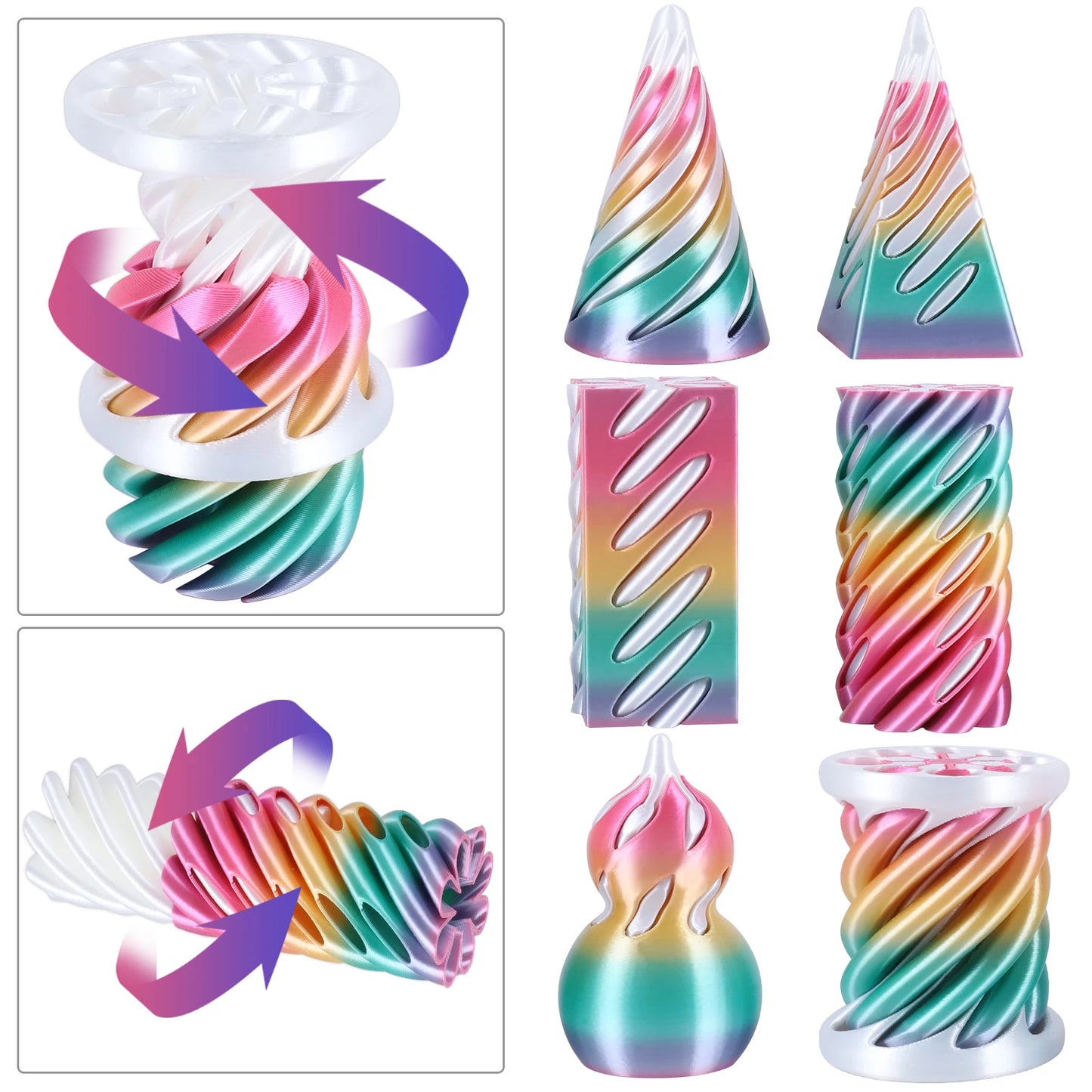3D Printed Spiral Cone Fidget Toy Impossible Passthrough Pyramid Pillar Vortex Helix Gourd Cylinder Illusion Stress Relief