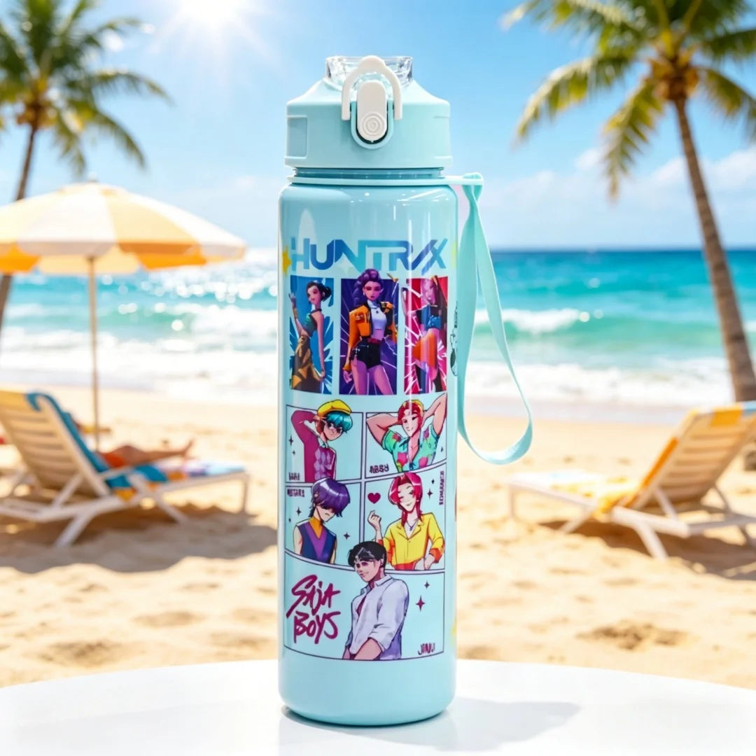 3D Printed Girl Cartoon Water Bottle, Stylish and Durable, Portable with Lanyard, Large Capacity, Leakproof, for All Ages.