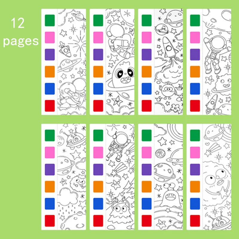 12pages Children's Watercolor Coloring Book,Drawing Toys For Thanksgiving, Easter, Christmas Gifts, With Built-in Watercolor Pen