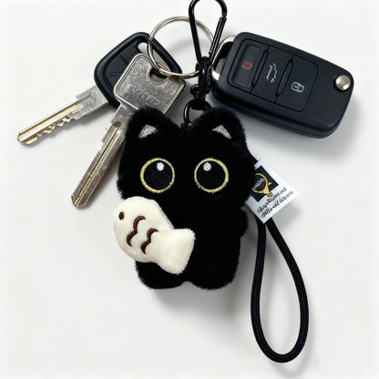 2Pcs Cool Plush Black Cat Doll Toy Keychain Bag Pendant Charms Car Keyring Accessories for Women Couples Kawaii Gift