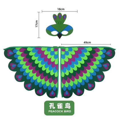 Animal Bird Wings+Mask Suit Stage Performance Peacock Owl Parrot Bird Felt Cape Halloween Bird Funny Party Cosplay Cloak