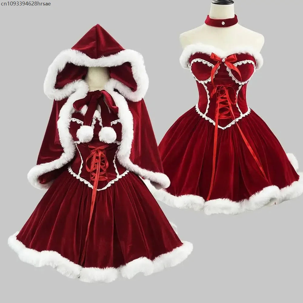 Carnival Costume Girdling Christmas Dress Party Vintage Medieval Hooded Cloak Lolita Retro European Gown