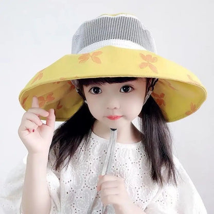 Anti UV Kids Summer Baby Sun Hat Bucket Cap With Whistle For Girls Boys Outdoor Neck Ear Cover Beach Cap