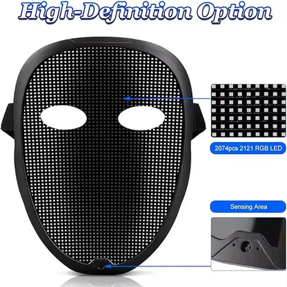 Led Mask with App Control Programmable, Lighted Mask Gesture Control Face Transforming , Light up Halloween Mask For Adults