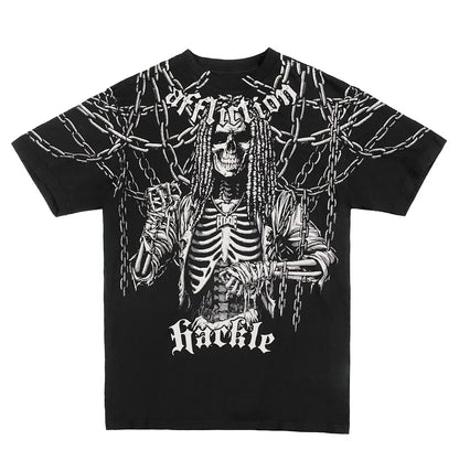 American Goth Haunted Mound Graphic T-shirt Printed Men Women Y2K Grunge Summer Short-sleeved Oversized T-shirt Streetwear Top
