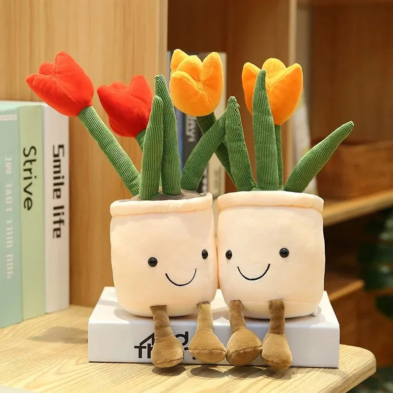 Lifelike Tulip Plant 33CM Plush Soft Plush Stuffed Toys Potted Flower Tulip Bookshelf