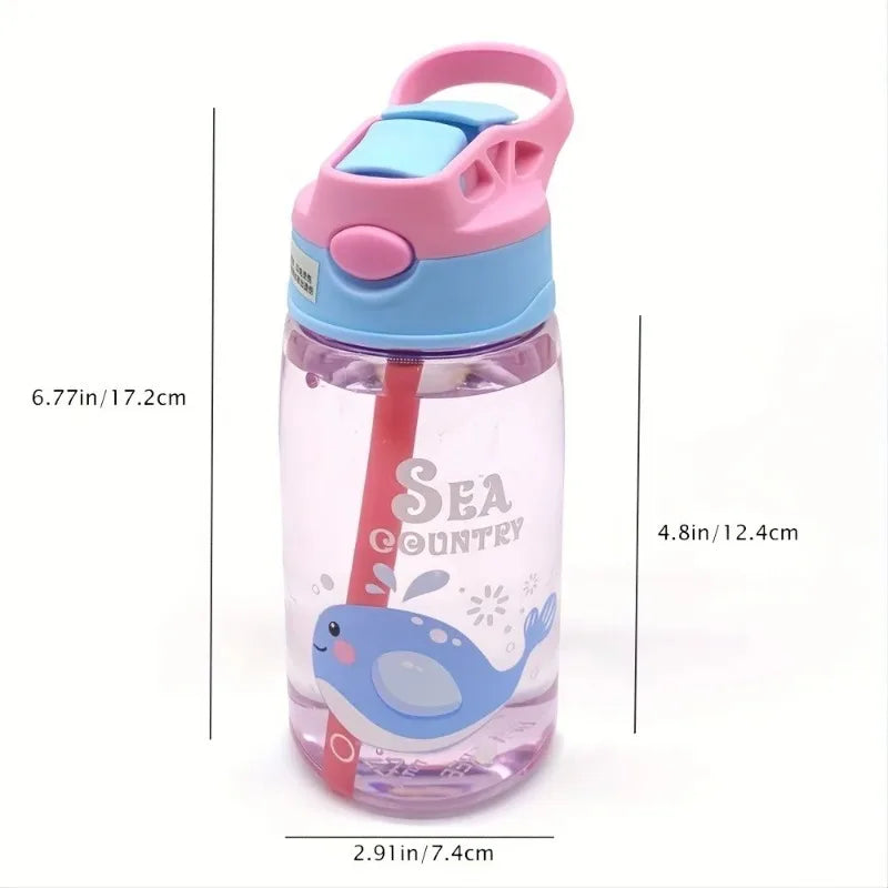 480ML Kids Handheld Portable Cartoon Pattern Water Sippy Cup Feeding Cup with Straws Leakproof Bottle For Outdoor Sports