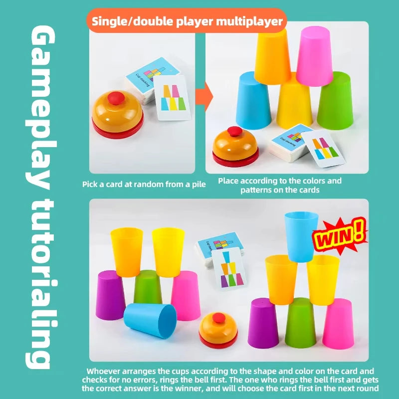 Montessori Toys Mini Stack Cup Game With Card Educational Intellectual Enlightenment Color Cognition Logic Training Children