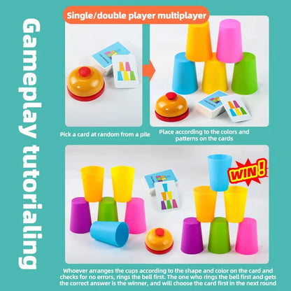 Montessori Toys Mini Stack Cup Game With Card Educational Intellectual Enlightenment Color Cognition Logic Training Children