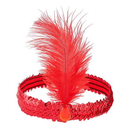 1920s Flapper Headband Feather Headpiece Sequin Headband with Gem for Gatsby Party Halloween Costume Accessory