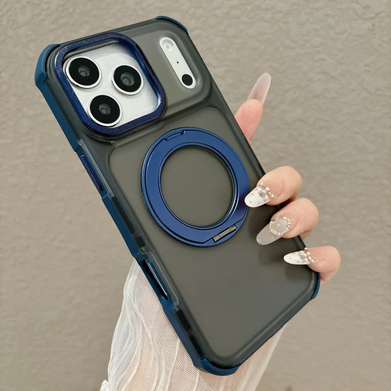 Skin feel matte semi transparent magnetic 360 ° bracket phone case for iPhone 18 17 16 15 14 13 Pro Max airbag anti drop cover