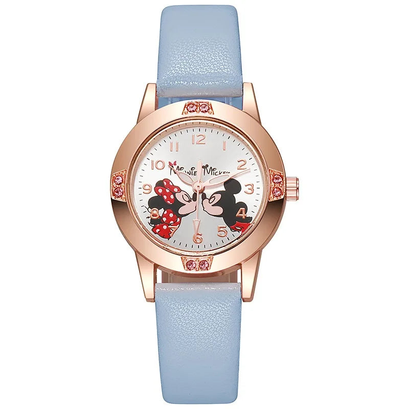 Disney Mickey Mouse Cute Fashion Cartoon Children's Watch Leather Strap Suitable for Boys and Girls Quartz Watch Festival Gift