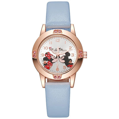 Disney Mickey Mouse Cute Fashion Cartoon Children's Watch Leather Strap Suitable for Boys and Girls Quartz Watch Festival Gift