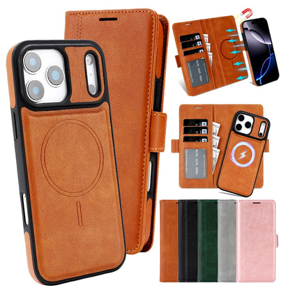 2 in 1 Wallet Case For iPhone 18 17 Promax Air 16 Pro Max 15 Plus 14 13 12 iphone17 Cards Slot Leather For Magsafe Phone Cover