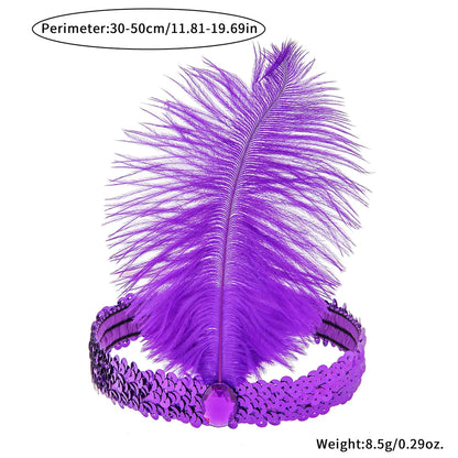 1920s Flapper Headband Feather Headpiece Sequin Headband with Gem for Gatsby Party Halloween Costume Accessory