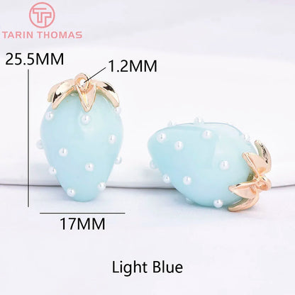 (10593) 4PCS 24K Gold Color Brass Pearl Embellished Hollow Strawberry Shaped Pendants High Quality DIY Jewelry Making