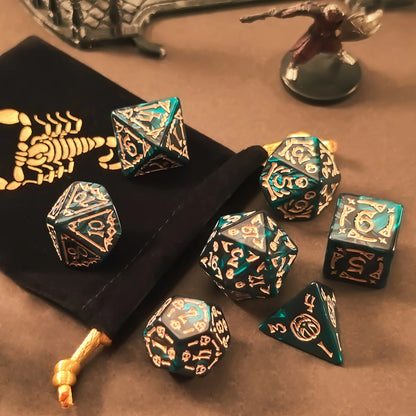 DND Dice Set -7pc Halloween Polyhedral Dice with Dice Bag for D&D RPG MTG Role Playing Table Party Games & DM & Dice Goblin
