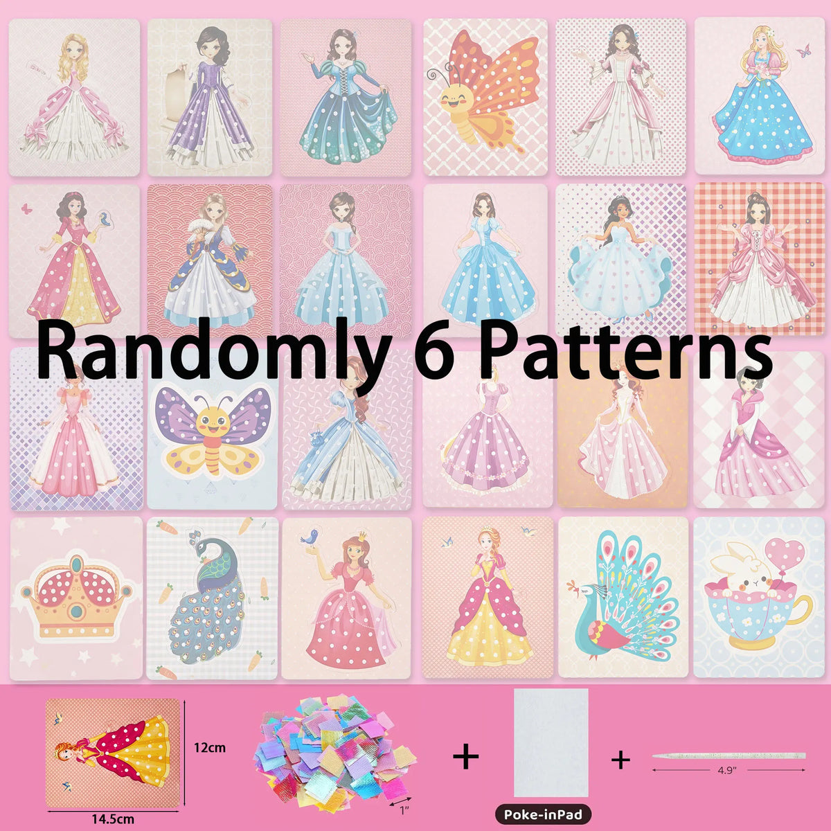 3-12pcs Sticker Cards Fabric Art Craze Poke Caft Toys Creative Puzzle Puncture Painting Poking  Princess Dressing Game Children