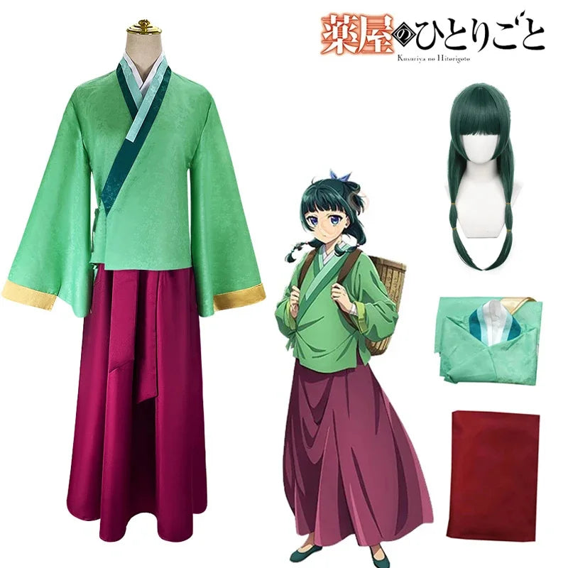 Mao Mao Cosplay Costume Wig Anime The Apothecary Dress Skirt Green Top Kusuriya No Hitorigoto Halloween for Women