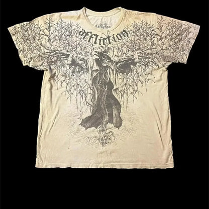90s affliction Hip Hop Skull Graphic t shirts Men Streetwear Goth Tops Men Clothes Casual Gothic Oversized Long Sleeve T shirt