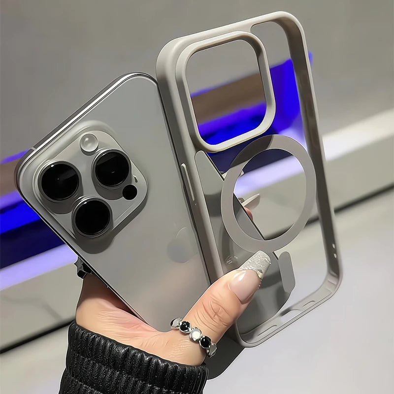 Matte Natural Titanium Magnetic Charging Phone Case for iPhone 16 15 14 13 12 11 Pro Max Plus Mini MagSafe Shockproof Hard Cover