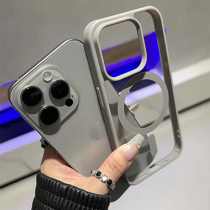 Matte Natural Titanium Magnetic Charging Phone Case for iPhone 16 15 14 13 12 11 Pro Max Plus Mini MagSafe Shockproof Hard Cover
